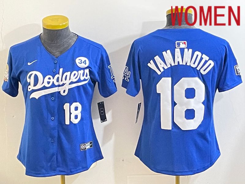 Women Los Angeles Dodgers #18 Yamamoto Blue Game 2024 Nike MLB Jersey style 11212
